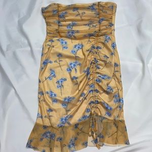 Yellow with blue flower mini dress